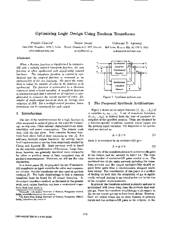(PDF) Optimizing logic design using Boolean transforms | James Jacob ...