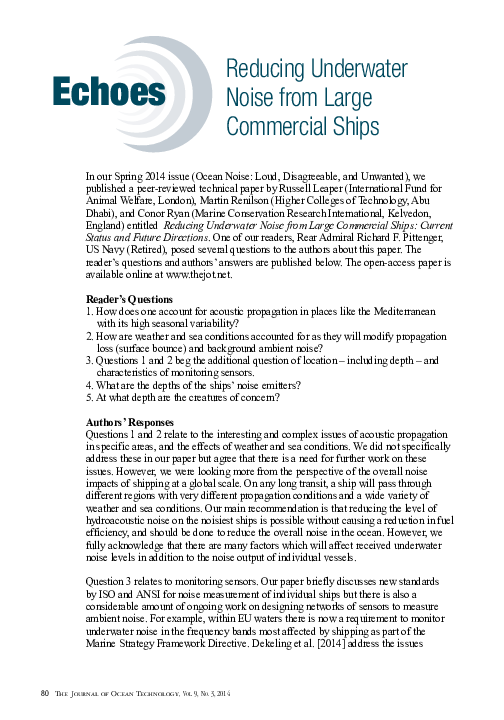 (PDF) Reducing Underwater Noise from Large Commercial Ships: a response ...
