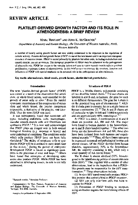 (PDF) Platelet-Derived Growth Factor and Its Role in Atherogenesis: A ...