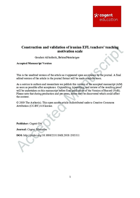 (PDF) Construction and validation of iranian efl teachers’ teaching ...