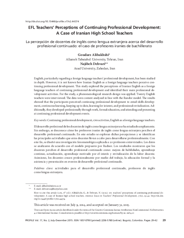 (PDF) EFL Teachers’ Perceptions of Continuing Professional Development ...