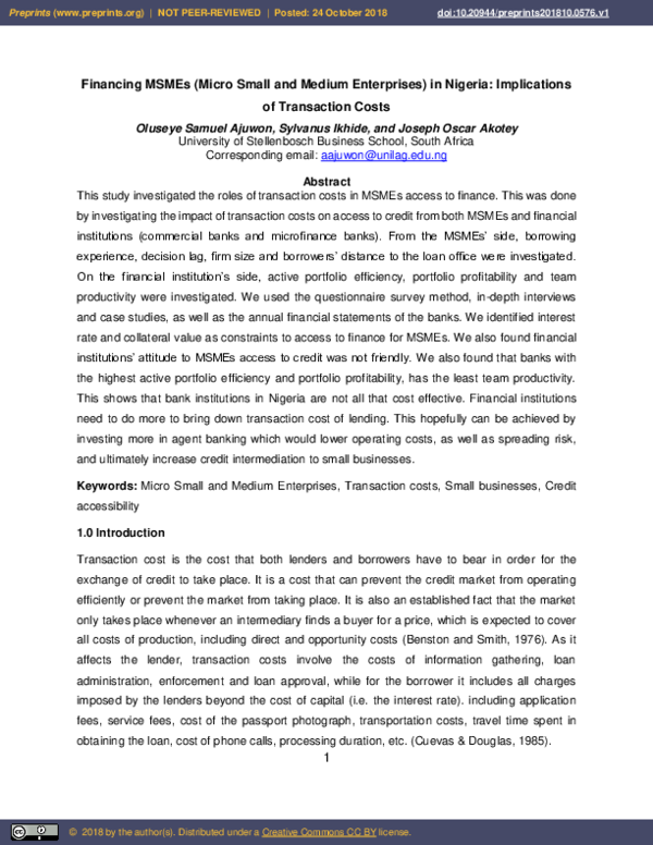 (PDF) Financing MSMEs (Micro Small and Medium Enterprises) in Nigeria ...