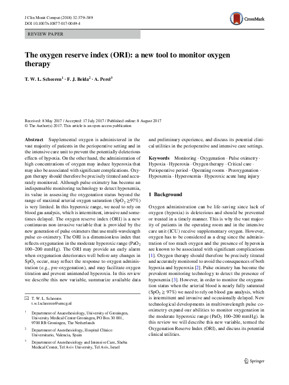 (PDF) The oxygen reserve index (ORI): a new tool to monitor oxygen therapy