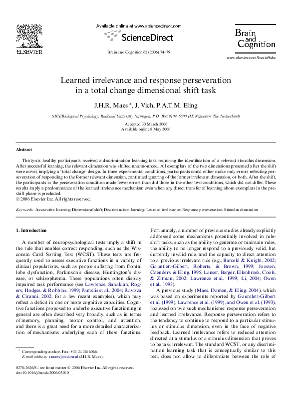 (PDF) Learned irrelevance and response perseveration in a total change ...
