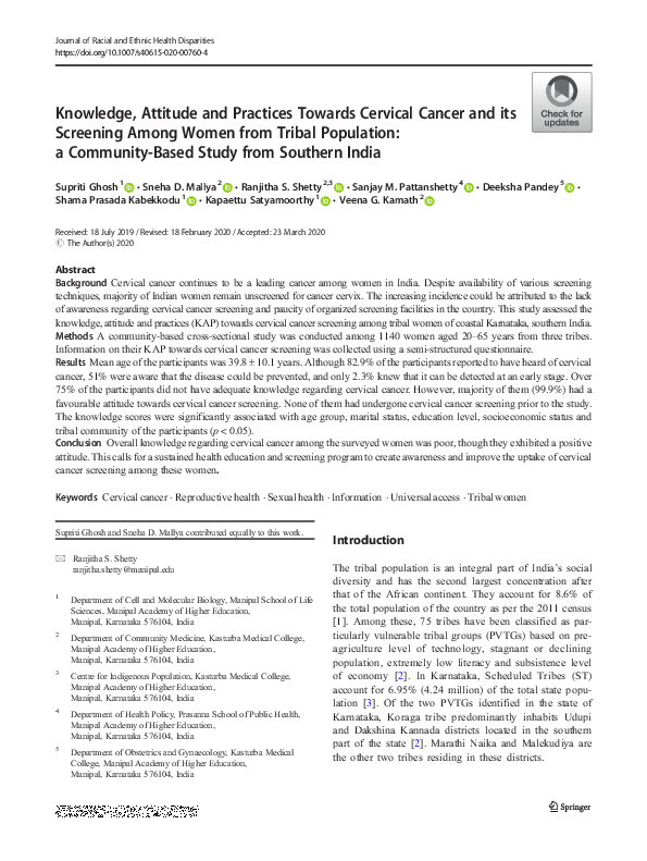 (PDF) Knowledge, Attitude and Practices Towards Cervical Cancer and its ...