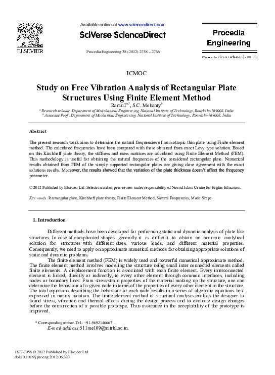 (PDF) Study on Free Vibration Analysis of Rectangular Plate Structures ...