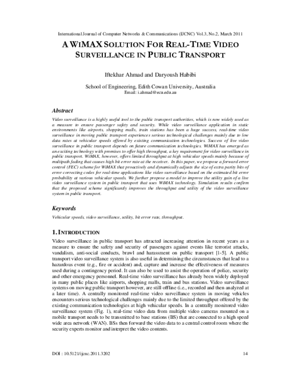 (PDF) A WiMAX Solution For Real-Time Video Surveillance in Public Transport