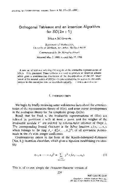 (PDF) Orthogonal tableaux and an insertion algorithm for SO(2n + 1)