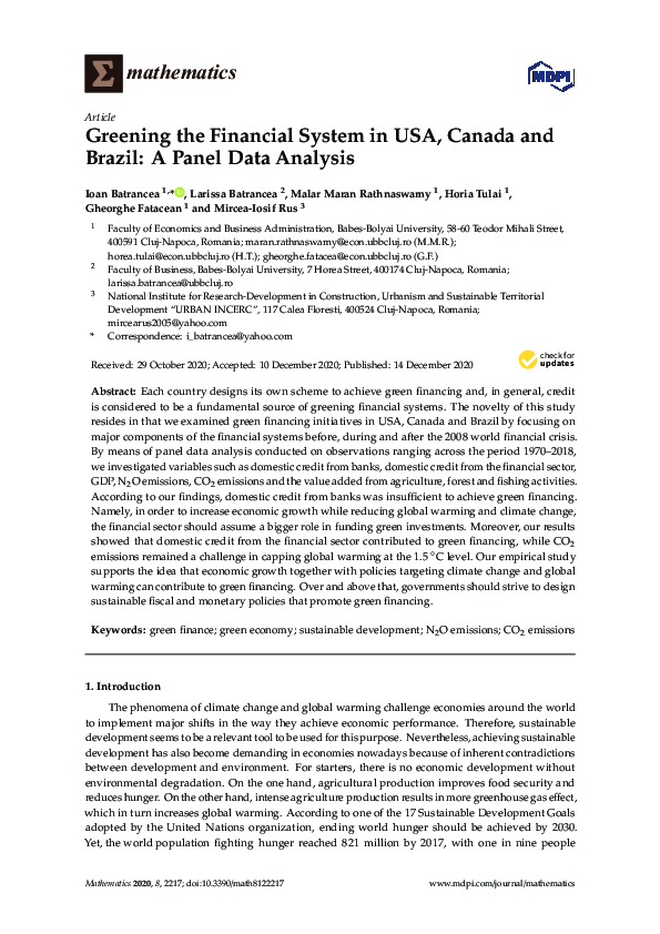 (PDF) Greening the Financial System in USA, Canada and Brazil: A Panel ...