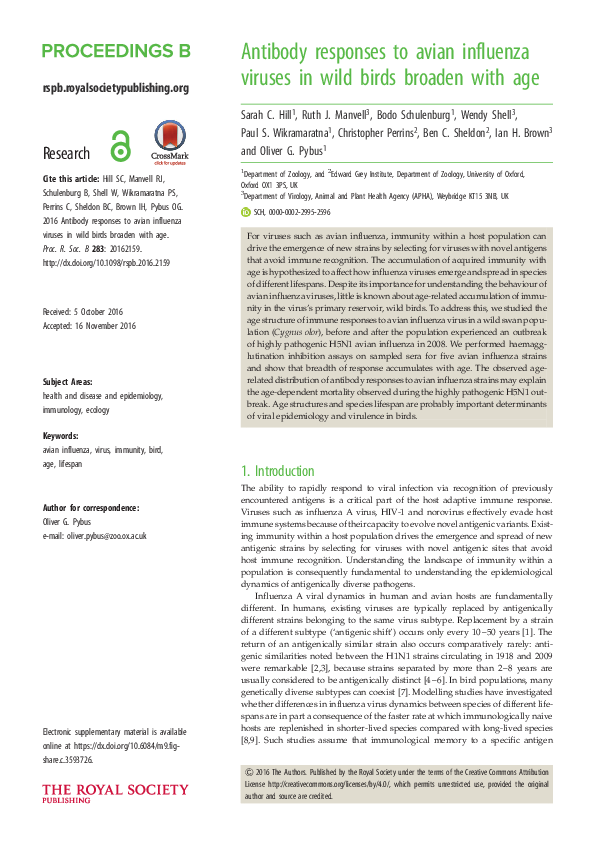 (PDF) Antibody responses to avian influenza viruses in wild birds ...