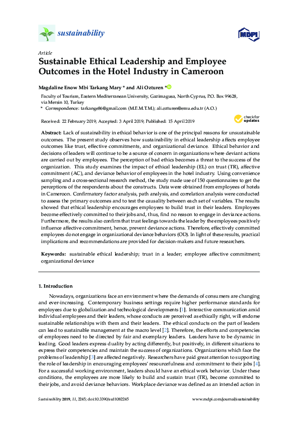 (PDF) Sustainable Ethical Leadership and Employee Outcomes in the Hotel ...