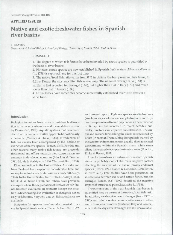 (PDF) Native and exotic freshwater fishes in Spanish river basins