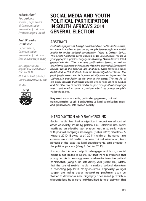 (PDF) Social Media and Youth Political Participation in South Africa’s ...