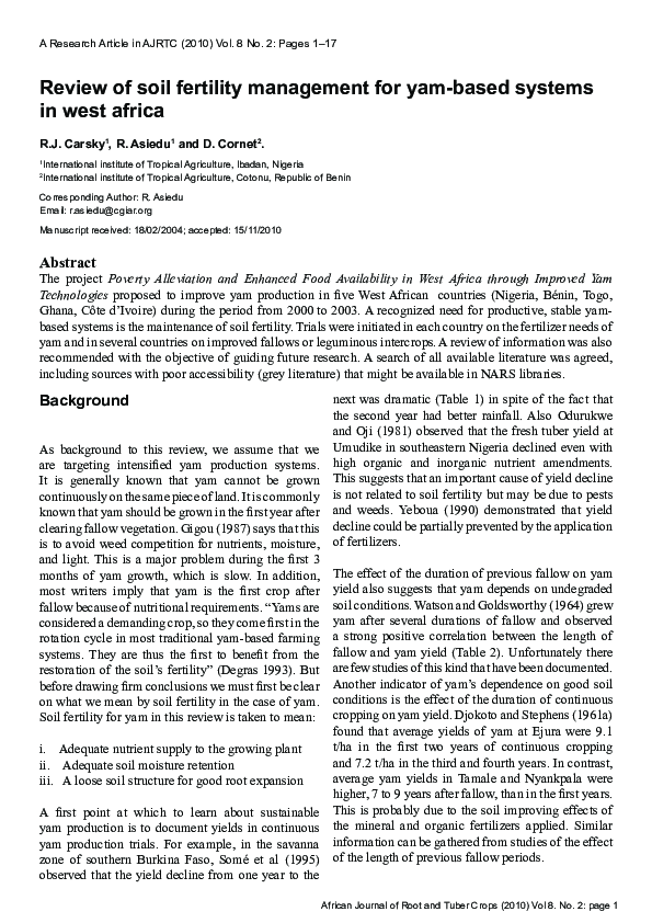 (PDF) Review of soil fertility management for yam-based systems in West ...