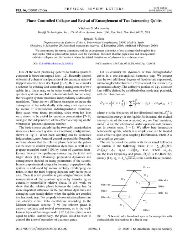 (PDF) Phase-Controlled Collapse and Revival of Entanglement of Two ...