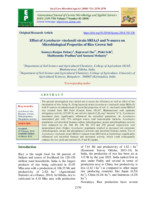 (PDF) Effect of Azotobacter vinelandii strain SRIAz3 and N-source on ...