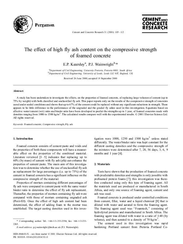 (PDF) The effect of high fly ash content on the compressive strength of ...
