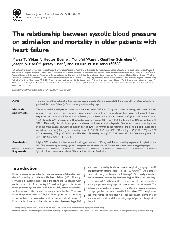 (PDF) The relationship between systolic blood pressure on admission and ...