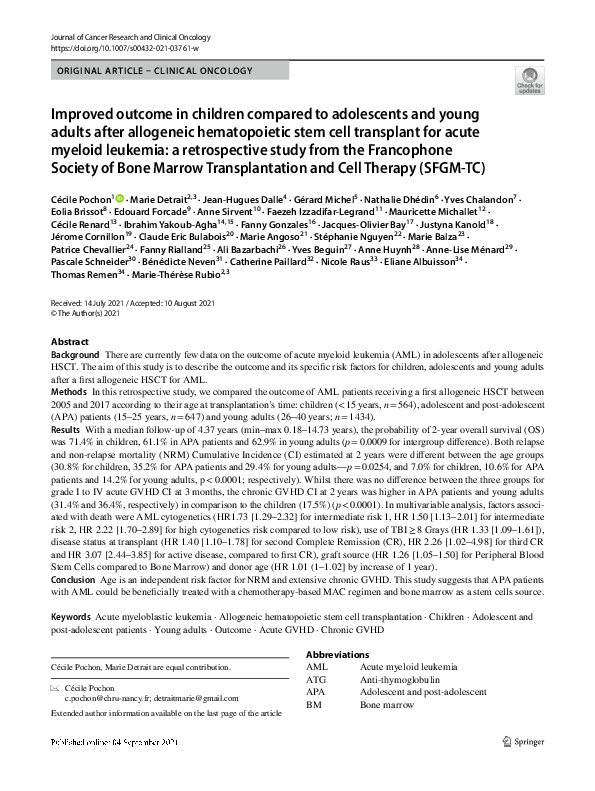 (PDF) Improved outcome in children compared to adolescents and young ...