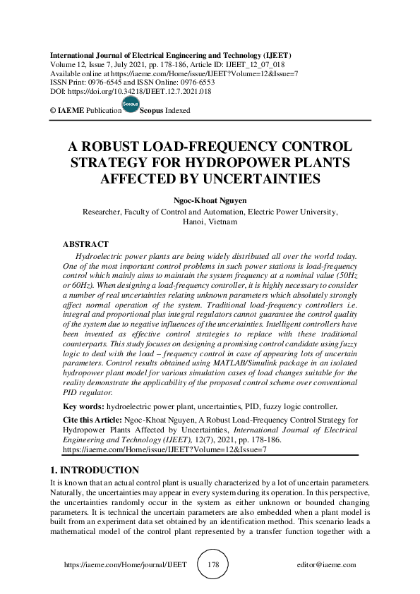 (PDF) A ROBUST LOAD-FREQUENCY CONTROL STRATEGY FOR HYDROPOWER PLANTS ...