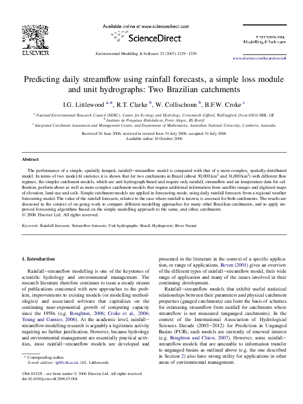 (PDF) Predicting daily streamflow using rainfall forecasts, a simple ...