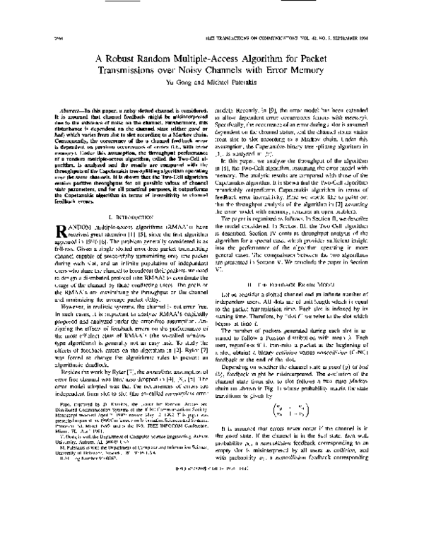 (PDF) A robust random multiple-access algorithm for packet ...
