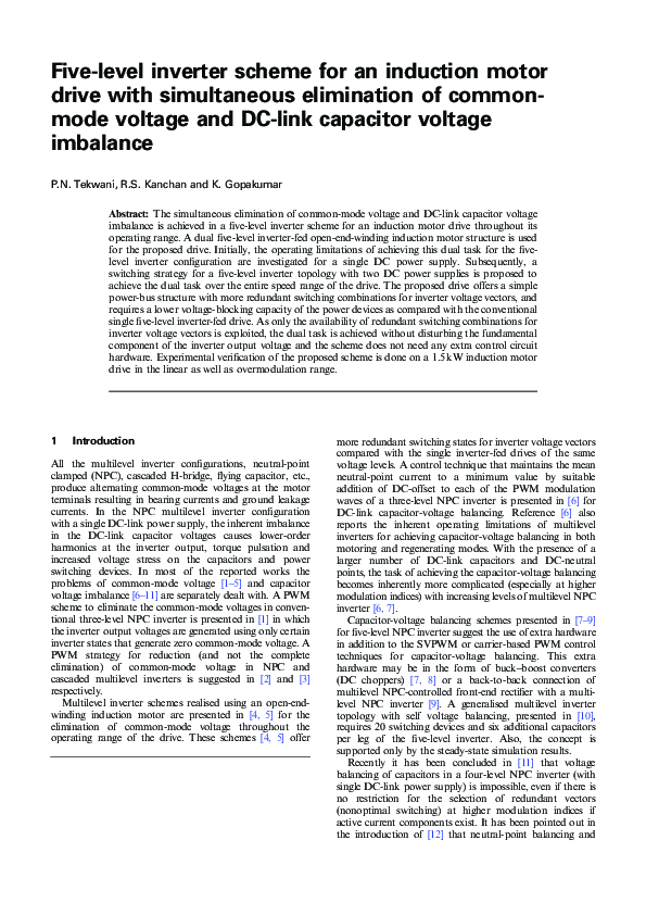 (PDF) Five-level inverter scheme for an induction motor drive with ...