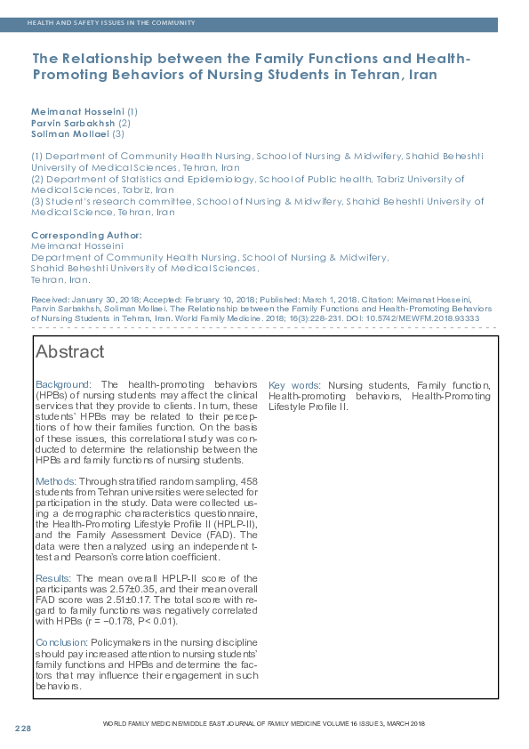 (PDF) The Relationship between the Family Functions and Health ...