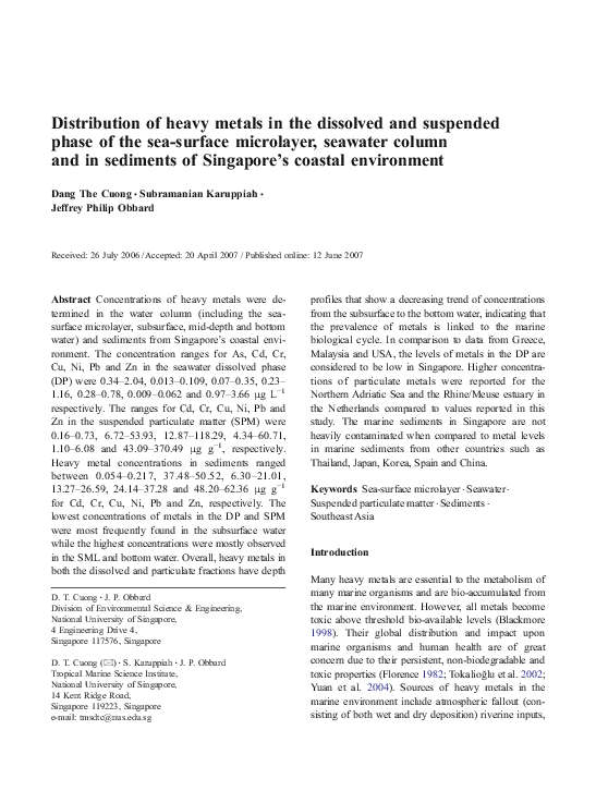 (PDF) Distribution of heavy metals in the dissolved and suspended phase ...