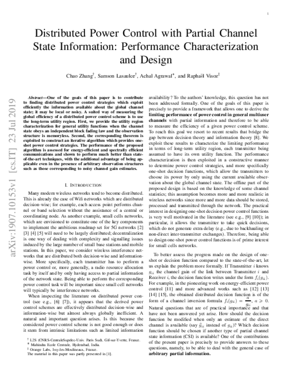 (PDF) Distributed Power Control with Partial Channel State Information ...