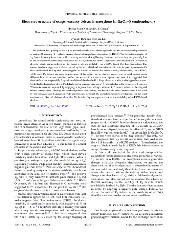 (PDF) Electronic structure of oxygen-vacancy defects in amorphous In-Ga ...