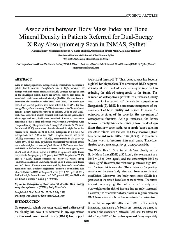 (PDF) Association between Body Mass Index and Bone Mineral Density in ...