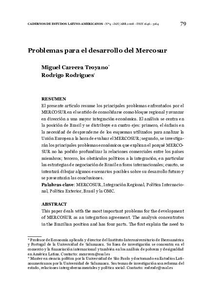 (PDF) Problemas para el desarrollo del Mercosur