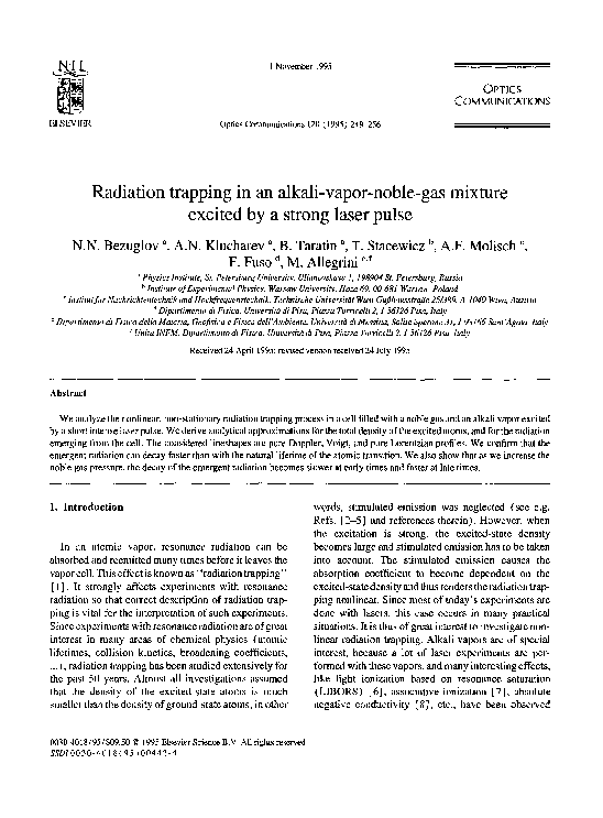 (PDF) Radiation trapping in an alkali-vapor-noble-gas mixture excited ...