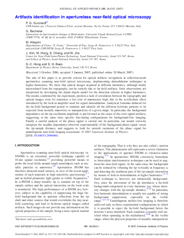 (PDF) Artifacts identification in apertureless near-field optical ...