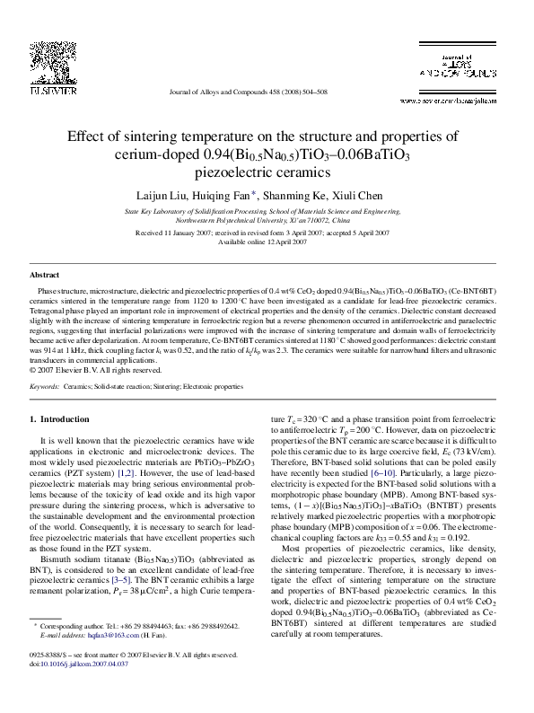 (PDF) Effect of sintering temperature on the structure and properties ...