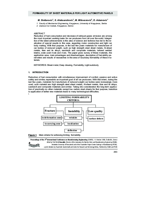 (PDF) Formability of Sheet Materials for Light Automotive Panels