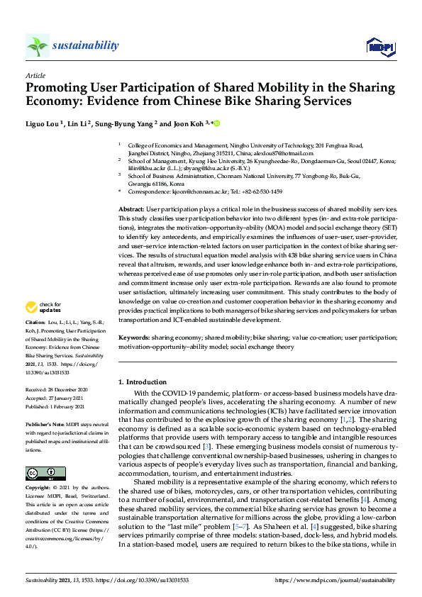 (PDF) Promoting User Participation of Shared Mobility in the Sharing ...