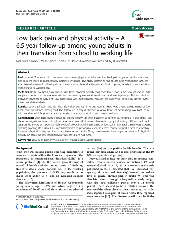 (PDF) Low back pain and physical activity – A 6.5 year follow-up among ...
