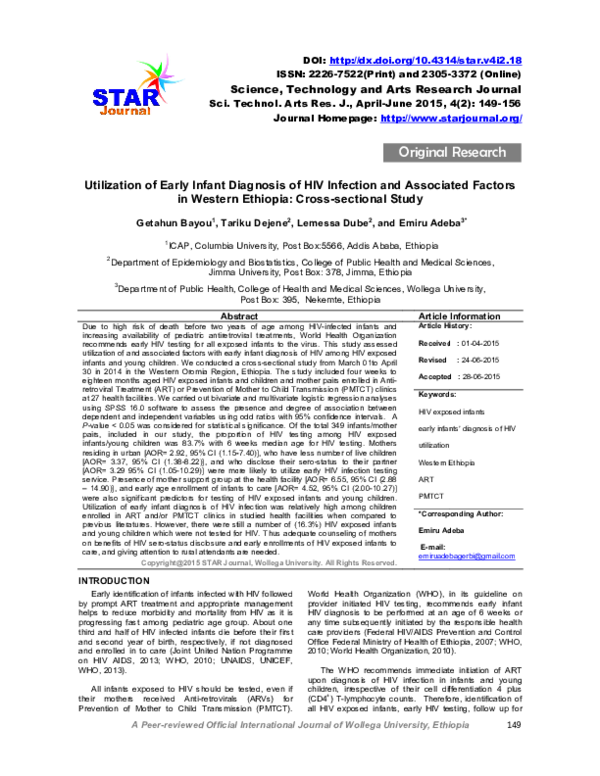 (PDF) Utilization of Early Infant Diagnosis of HIV Infection and ...