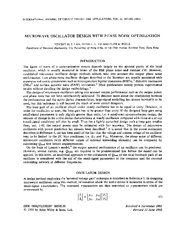 (PDF) Microwave oscillator design with phase noise optimization Clive