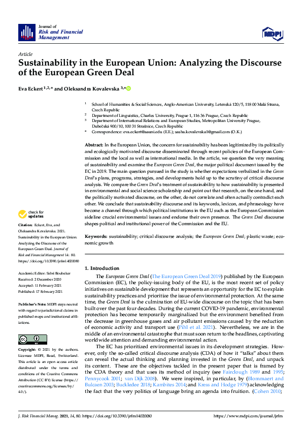 (PDF) Sustainability in the European Union: Analyzing the Discourse of ...