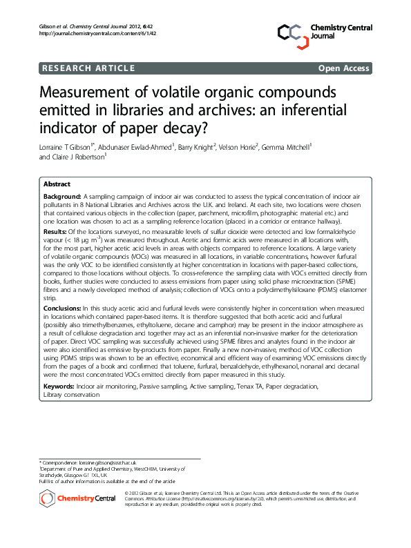 (PDF) Measurement of volatile organic compounds emitted in libraries ...
