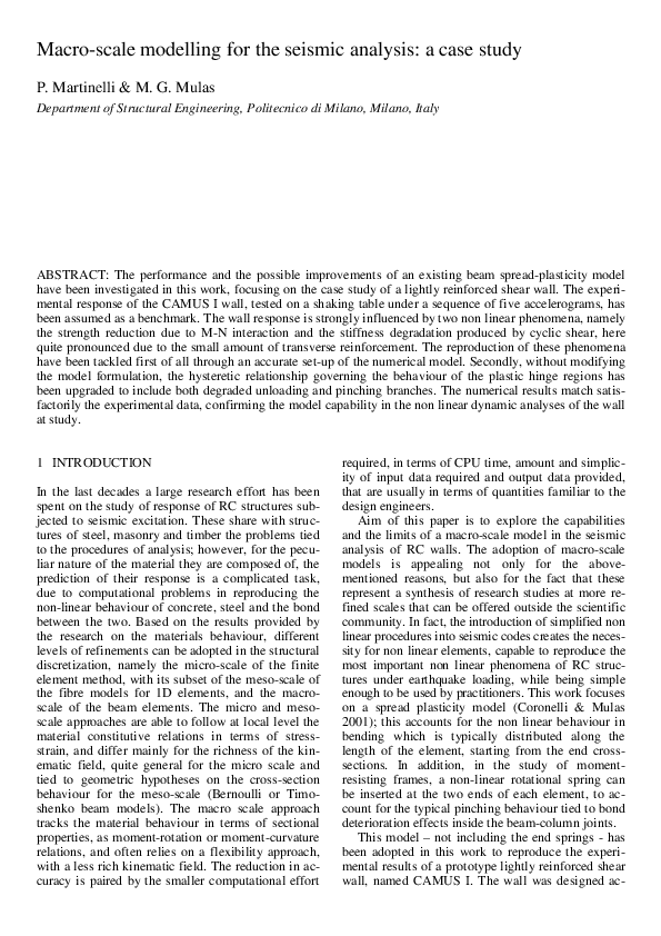 (PDF) Macro-scale modelling for the seismic analysis: A case study