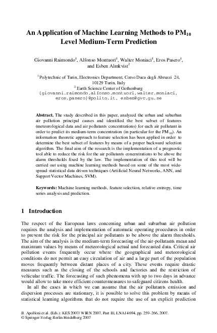 (PDF) An Application of Machine Learning Methods to PM10 Level Medium ...