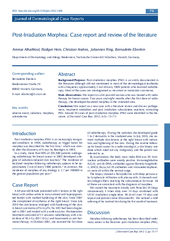 (PDF) Post-Irradiation Morphea: Case report and review of the literature