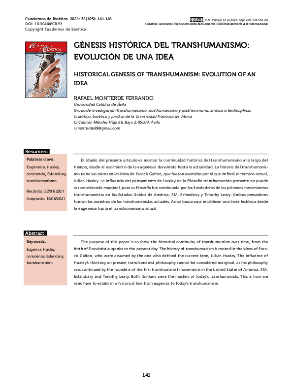 (PDF) GÉNESIS HISTÓRICA DEL TRANSHUMANISMO: EVOLUCIÓN DE UNA IDEA ...
