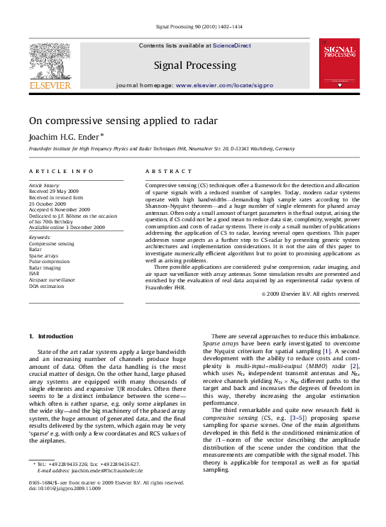 (PDF) On compressive sensing applied to radar