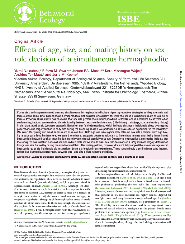 (PDF) Effects of age, size, and mating history on sex role decision of ...