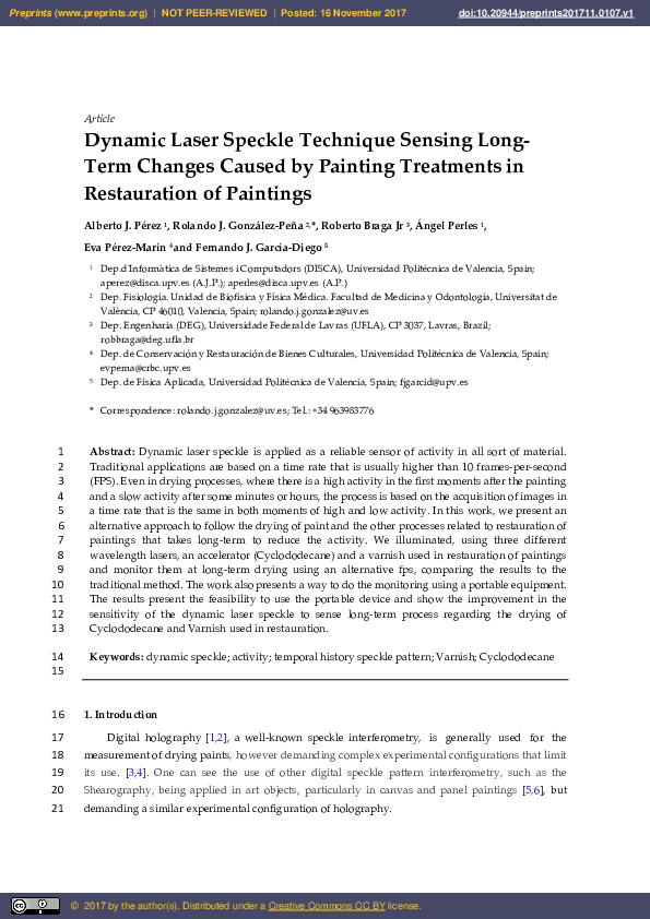 (PDF) Dynamic Laser Speckle Technique Sensing LongTerm Changes Caused